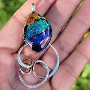 Absolutely stunning artisan handmade solid 925 sterling silver iridescent dichro